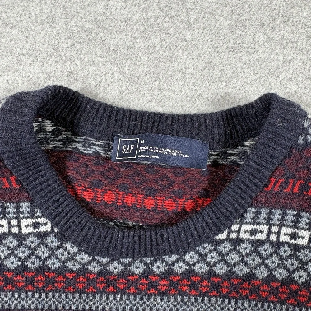 Gap Mens Sweater Medium Lambswool Blend Fair Isle Nordic Knit Crewneck Pullover⁠